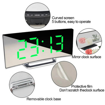Led Ξυπνητήρι Ψηφιακό Παιδικό Ηλεκτρονικό Ξυπνητήρι Ρολόι θερμοκρασίας καθρέφτη με κυρτή οθόνη με λειτουργία Snooze Επιτραπέζιο ρολόι