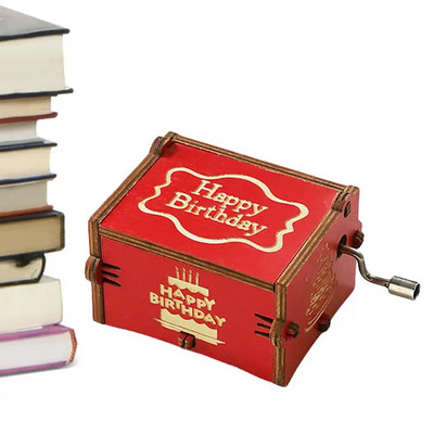 Vintage muusikakast Punane antiikne graveeritud muusikakast puidust nikerdamise ja käsitsi vända mehhanismiga Unikaalne kingitus armastatud poiss-sõbrale