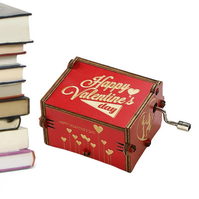 Vintage muusikakast Punane antiikne graveeritud muusikakast puidust nikerdamise ja käsitsi vända mehhanismiga Unikaalne kingitus armastatud poiss-sõbrale