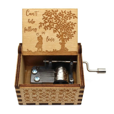 Can`t Help Falling in Love Wood Music Box Antique Engraved Wooden Musical Box Gifts for Lover Boyfriend Girlfriend Husband Wife