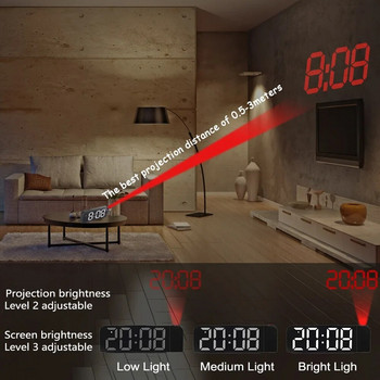 K83 Прожекционен будилник LED цифрови настолни часовници USB часовник за събуждане с 180° прожекция на времето Snooze Настолен часовник