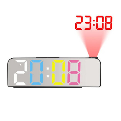 K83 Ξυπνητήρι προβολής LED Ψηφιακά επιτραπέζια ρολόγια USB Ρολόι αφύπνισης με ώρα προβολής 180° Επιτραπέζιο ρολόι αναβολής