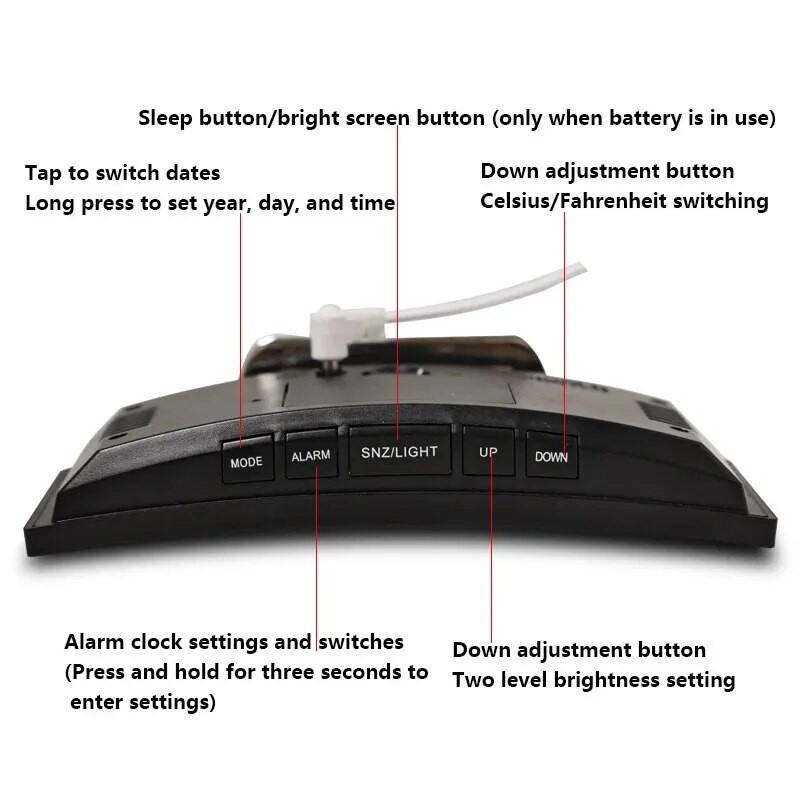 Творчески извит електронен часовник, LED голям екран Plug-in батерия, двуфункционално огледало, будилник, специално за студентска спалня