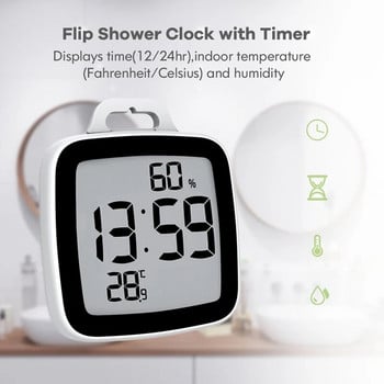 LCD екран Водоустойчив Цифров стенен часовник за баня Измерване на температурата и влажността Обратно броене Време Флип часовници за душ с таймер за кука