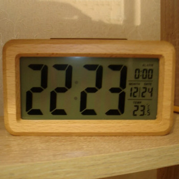 Ξύλινο ψηφιακό ξυπνητήρι, Έξυπνος αισθητήρας νυχτερινό φως με αναβολή, ημερομηνία, δυνατότητα εναλλαγής θερμοκρασίας, κέλυφος από μασίφ ξύλο