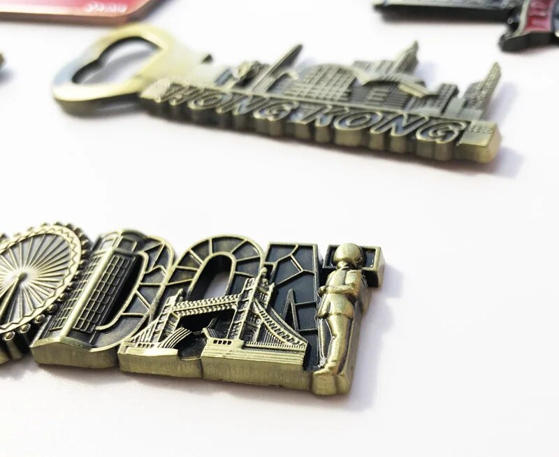 Магнит за хладилник Магнитен метален стикер Творчески ретро Лондон Хонг Конг Швейцарска отварачка за бутилки бира Магнит за хладилник