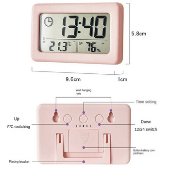 Цифров часовник Настолен температурен LCD Цифров термометър Настолен хигрометър Работещ на батерии Час Дата Календар