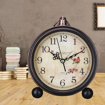 Будилник Винтидж часовник с цветя Декоративен часовник с часовник Маса в стил ферма Кръгъл часовник Декорация и аксесоари за домашен офис