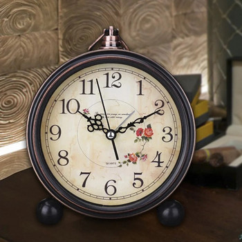 Ξυπνητήρι Vintage ρολόι λουλουδιών Διακοσμητικό ρολόι ώρας σε στυλ αγροικίας Τραπέζι Στρογγυλό ρολόι Διακόσμηση γραφείου σπιτιού και αξεσουάρ