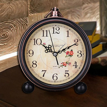 Будилник Винтидж часовник с цветя Декоративен часовник с часовник Маса в стил ферма Кръгъл часовник Декорация и аксесоари за домашен офис