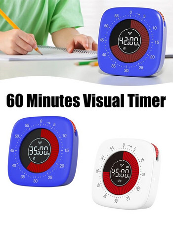 Нов визуален таймер, акумулаторен, 60 минути обратно броене, детски учебен часовник, безшумен таймер, механичен инструмент за управление на таймера за деца, възрастни