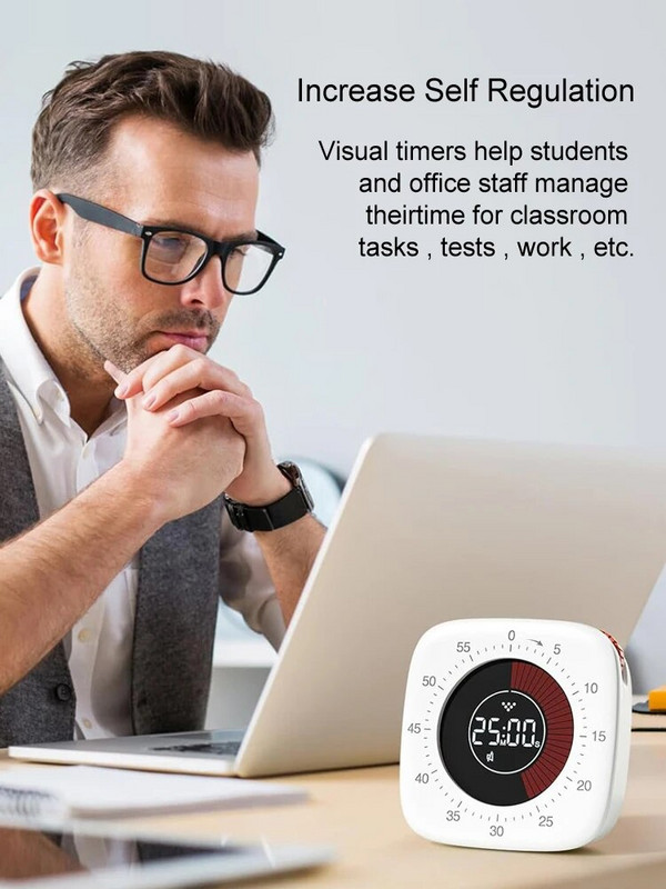 Нов визуален таймер, акумулаторен, 60 минути обратно броене, детски учебен часовник, безшумен таймер, механичен инструмент за управление на таймера за деца, възрастни