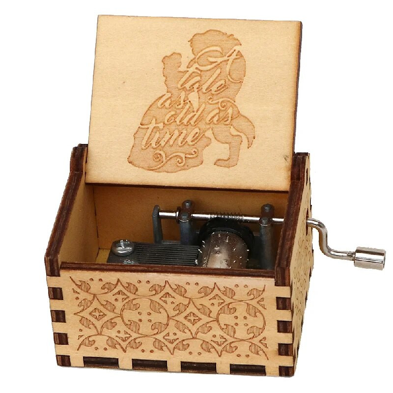 Гореща висулка Красавица и звяр Играчка Дървена ръчна Коледна музикална кутия Класическа дърворезба Подарък за нова година или рожден ден за приятел Купон