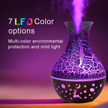 Vase à air aquarelle avec lumière LED, diffuseur d\'huiles essentielles d\'aromathérapie, grain de bois creux, 7 couleurs, 150ml, nouveau