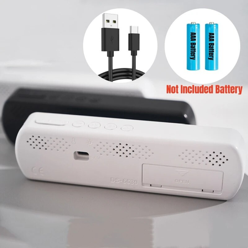 Гласово управление Цифрова аларма Таймер Часовник Температура Двойна аларма Настолен настолен часовник Нощен режим 12/24H LED часовник Часовник Настолен часовник