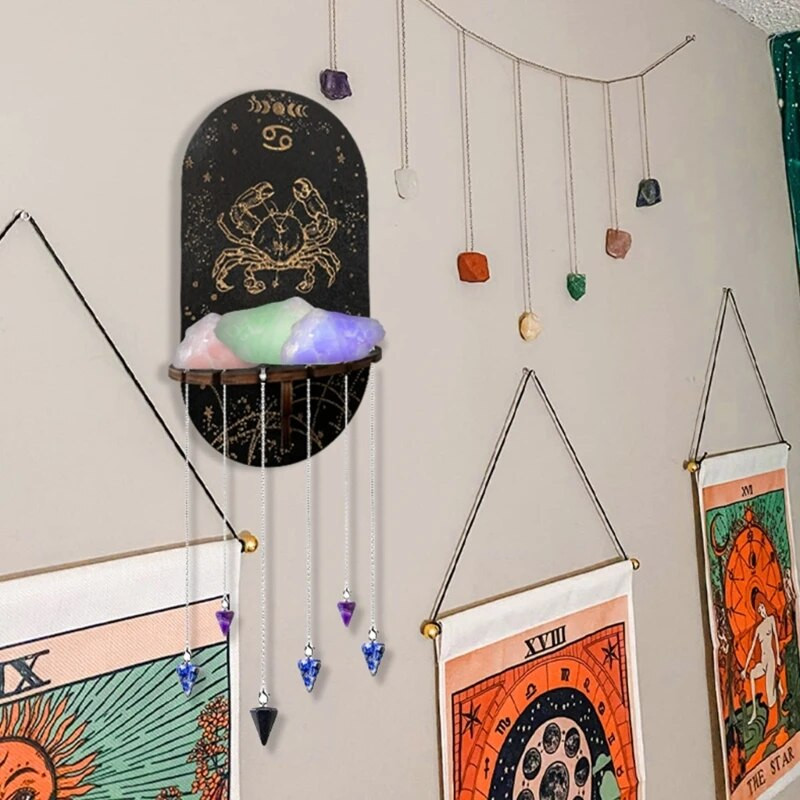 Кристален рафт Дисплей Стенна стойка Дървена основа за носач Плаващи рафтове Декоративен стил Бохемска висяща стойка Декорация на стена