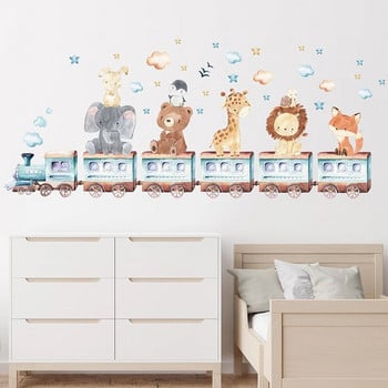 Ακουαρέλα κινούμενα σχέδια Χαριτωμένα ζώα Αφρικής αυτοκόλλητα τοίχου Ελέφαντας καμηλοπάρδαλη Αρκούδα αλεπού Παιδικό δωμάτιο Αυτοκόλλητα τοίχου Διακοσμητικό αυτοκόλλητο για τοίχο