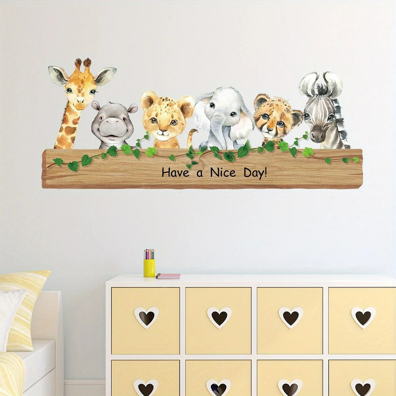 1PC Карикатура Сладък Жираф Тигър Слон Животни Стикери за стена Подвижни за детска стая Всекидневна Декорация на дома Стикери за стена