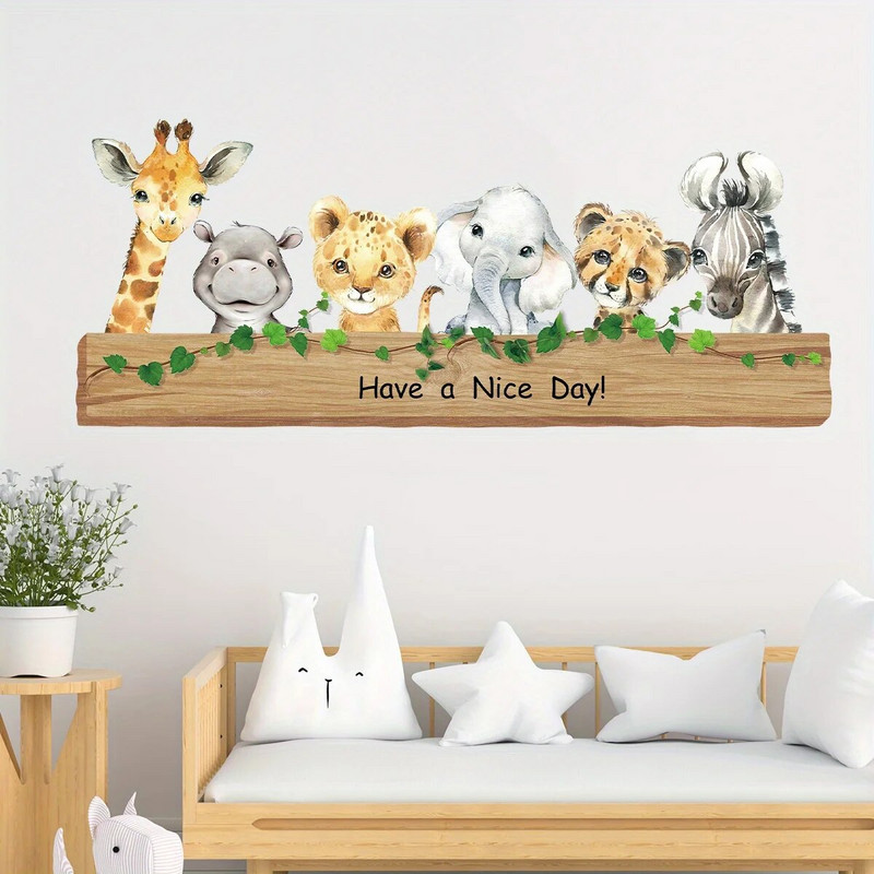 1PC Карикатура Сладък Жираф Тигър Слон Животни Стикери за стена Подвижни за детска стая Всекидневна Декорация на дома Стикери за стена