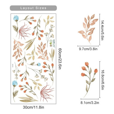 Boho Flowers Αυτοκόλλητα τοίχου Ακουαρέλα Υπνοδωμάτιο Σαλόνι Διακόσμηση σπιτιού Τέχνη Φιλικά προς το περιβάλλον αφαιρούμενα αυτοκόλλητα PVC Τοιχογραφίες