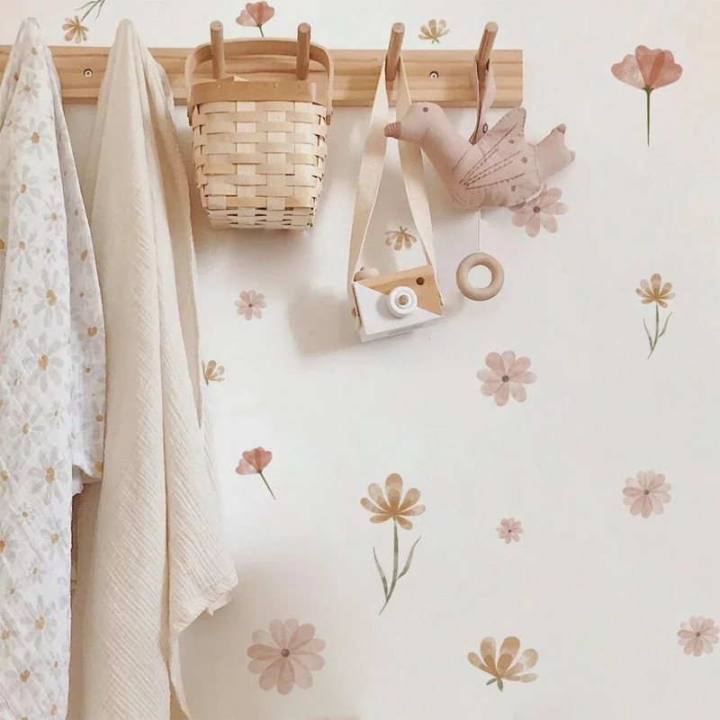 Бохо цветя Стикери за стена Акварел Спалня Всекидневна Начало Декор Арт Екологични Подвижни стикери PVC стенописи