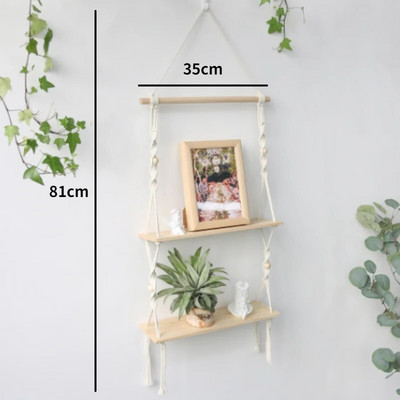 Ράφια μακραμέ για κρεβατοκάμαρα & φυτά Boho διακόσμηση σπιτιού Χριστουγεννιάτικη διακόσμηση Ξύλινο ράφι τοίχου Κηροπήκτης πλωτά ράφια Δώρο