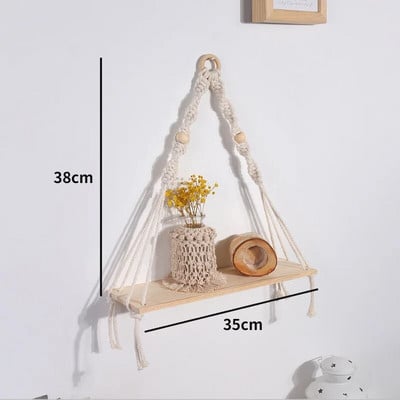 Ράφια μακραμέ για κρεβατοκάμαρα & φυτά Boho διακόσμηση σπιτιού Χριστουγεννιάτικη διακόσμηση Ξύλινο ράφι τοίχου Κηροπήκτης πλωτά ράφια Δώρο
