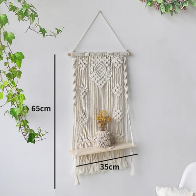 Ράφια μακραμέ για κρεβατοκάμαρα & φυτά Boho διακόσμηση σπιτιού Χριστουγεννιάτικη διακόσμηση Ξύλινο ράφι τοίχου Κηροπήκτης πλωτά ράφια Δώρο