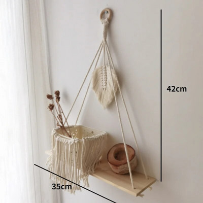 Ράφια μακραμέ για κρεβατοκάμαρα & φυτά Boho διακόσμηση σπιτιού Χριστουγεννιάτικη διακόσμηση Ξύλινο ράφι τοίχου Κηροπήκτης πλωτά ράφια Δώρο