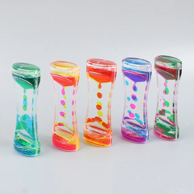 Двуцветен пясъчен пясъчен часовник, течен таймер за облекчаване на безпокойството, движение на мехурчета