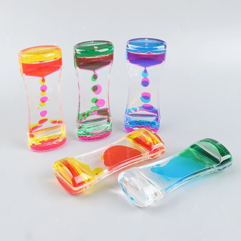 Двуцветен пясъчен пясъчен часовник, течен таймер за облекчаване на безпокойството, движение на мехурчета