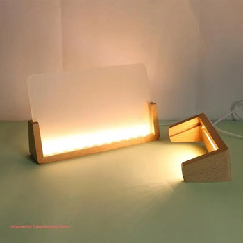 Дървена основа за LED дисплей с USB-кабел U-образна рамкова стойка за осветление за акрил