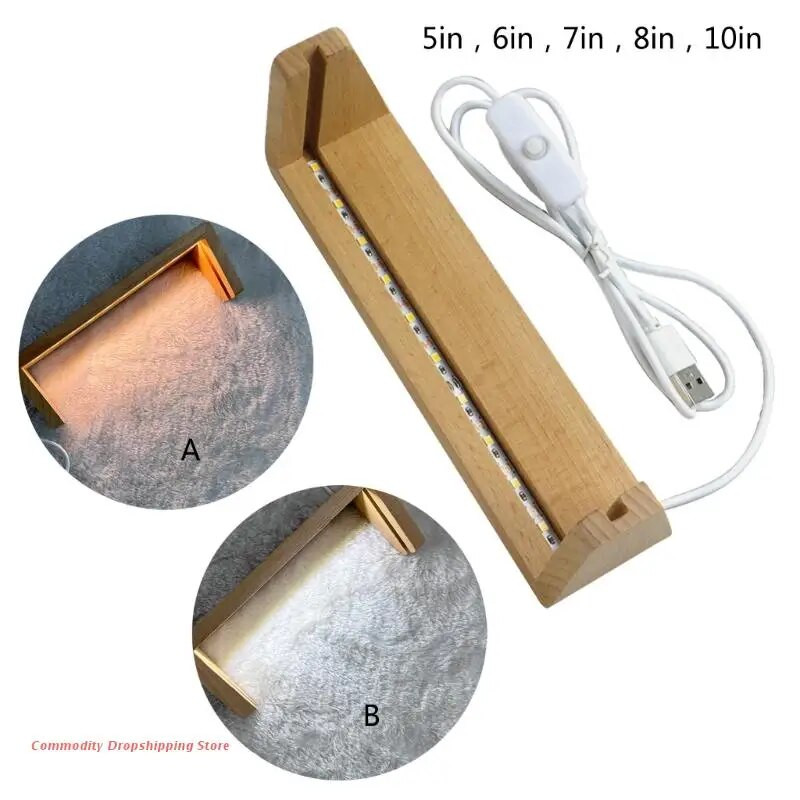 Дървена основа за LED дисплей с USB-кабел U-образна рамкова стойка за осветление за акрил