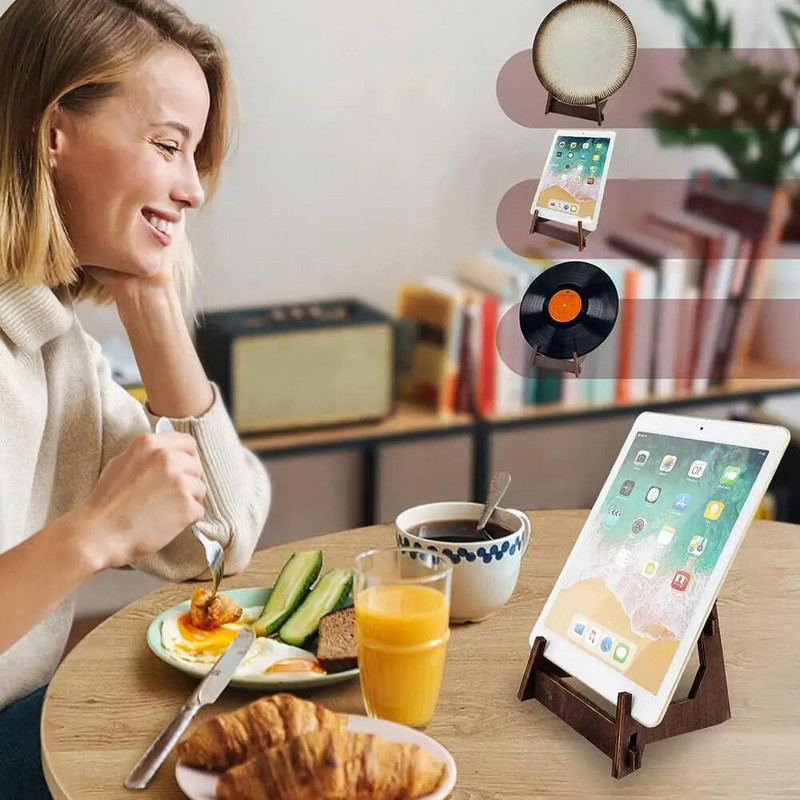 Поставка за витрини за книги Винтидж дървена поставка за чинии Многофункционален държач за витрини за домашен декор за чинии Снимки Книги Настолен плот