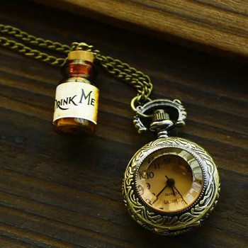 Νέο ρολόι τσέπης χαλαζία Ρετρό ρολόι τσέπης Alice in Wonderland Κρεμαστό κολιέ ρολόι τσέπης Ρολόι αλυσίδας