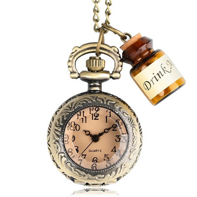 Μικρό ρολόι τσέπης Γυναικείο ρολόι Drink Me κολιέ μενταγιόν με μπουκάλι δώρα γενεθλίων για γυναίκες Κοριτσίστικα ρολόγια Drop Shipping