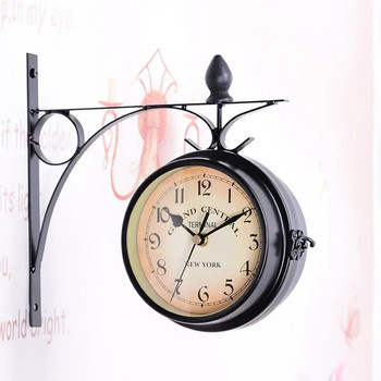Домакински двустранен часовник със скоба Ретро часовникова декорация Орнаменти Стенен часовник за всекидневна Часовници в античен стил