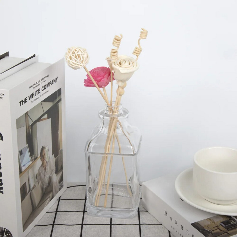 7PCS Розови, бели розови цветя Ратанови пръчки Без огън Аромати Тръстиков дифузьор Пръчка Направи си сам Орнаменти Домашен декор