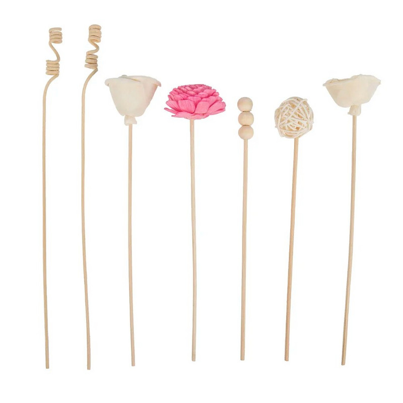 7PCS Розови, бели розови цветя Ратанови пръчки Без огън Аромати Тръстиков дифузьор Пръчка Направи си сам Орнаменти Домашен декор