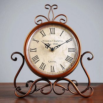 Европейски стил Винтидж безшумен ретро железен настолен часовник Древен ням настолен часовник Начало Спалня Всекидневна Офис Декорация
