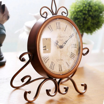 Европейски стил Винтидж безшумен ретро железен настолен часовник Древен ням настолен часовник Начало Спалня Всекидневна Офис Декорация