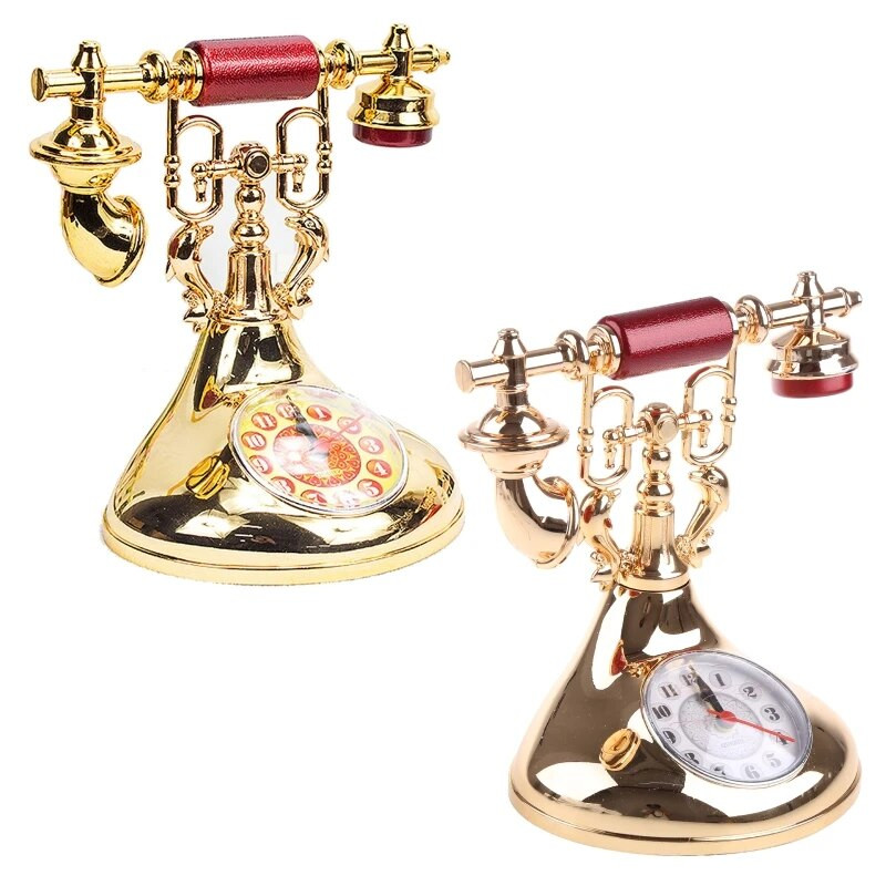 Retro telefonimudel Äratuskell Timekeeper Desktop Ornament A0KF