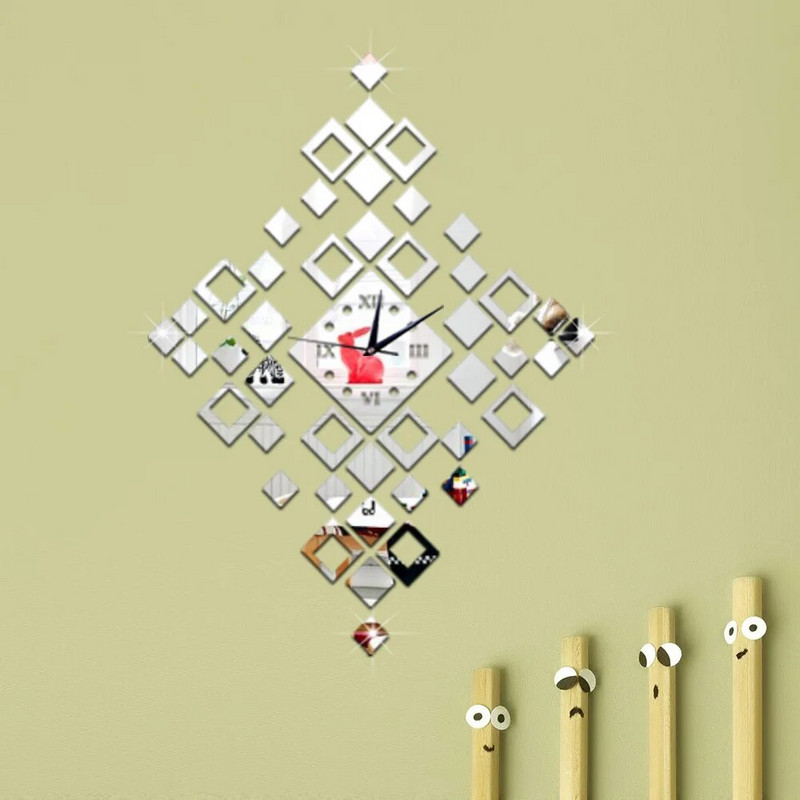 Europoje populiarus „pasidaryk pats“ 46 griežinėliais dekoratyvinis laikrodis kūrybingas mažas kvadratinis krištolo veidrodis laikrodis laikrodis kvarcinis laikrodis