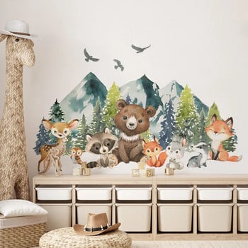 Ακουαρέλα Ζώα του Δάσους Bear Deer Αυτοκόλλητα τοίχου για παιδικά δωμάτια Αυτοκόλλητα τοίχου παιδικού σταθμού Διακόσμηση δωματίου για αγόρια Κινούμενα σχέδια ζωάκια Τοιχογραφία