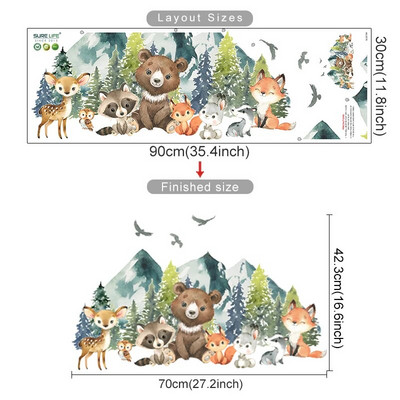 Ακουαρέλα Ζώα του Δάσους Bear Deer Αυτοκόλλητα τοίχου για παιδικά δωμάτια Αυτοκόλλητα τοίχου παιδικού σταθμού Διακόσμηση δωματίου για αγόρια Κινούμενα σχέδια ζωάκια Τοιχογραφία
