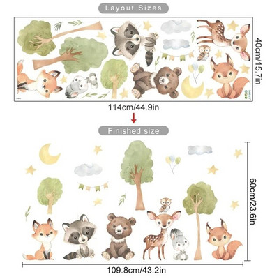 Ακουαρέλα Ζώα του Δάσους Bear Deer Αυτοκόλλητα τοίχου για παιδικά δωμάτια Αυτοκόλλητα τοίχου παιδικού σταθμού Διακόσμηση δωματίου για αγόρια Κινούμενα σχέδια ζωάκια Τοιχογραφία