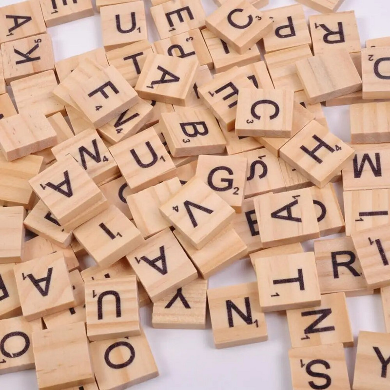 100 бр. дървени плочки, букви, азбука, занаяти, дървени декорации за домашно събитие, сватбено тържество Направи си сам, коледни орнаменти, цифров пъзел