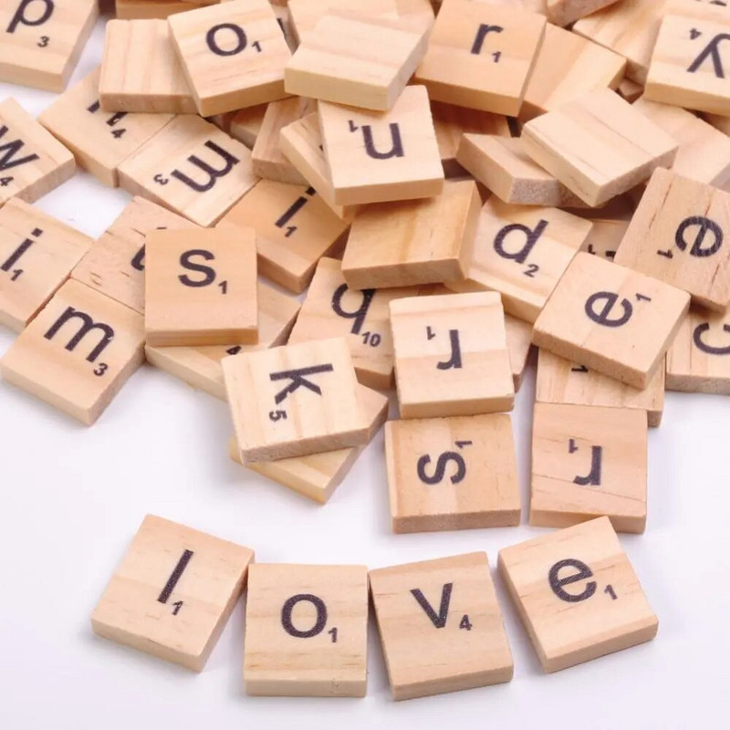 100 бр. дървени плочки, букви, азбука, занаяти, дървени декорации за домашно събитие, сватбено тържество Направи си сам, коледни орнаменти, цифров пъзел