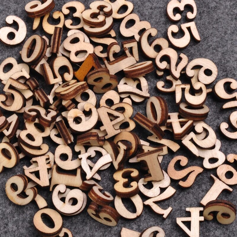 100 бр. Дървени букви Декоративна азбука Декорация с английска буква Дървени цифри Инструмент за ранно обучение на бебето Скрапбукинг Занаят Направи си сам