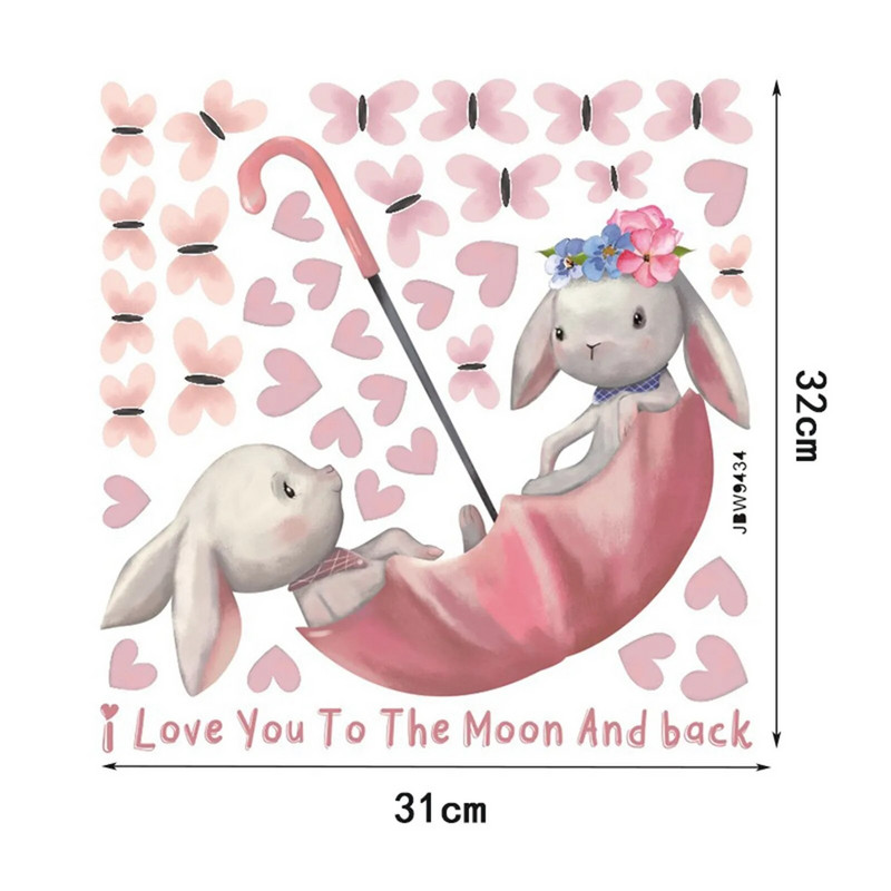 Декорация на стая за момичета Сладък заек Стикери за стена Карикатура Стикер Заек Живопис Стикери за стена Тапет за декорация на дома